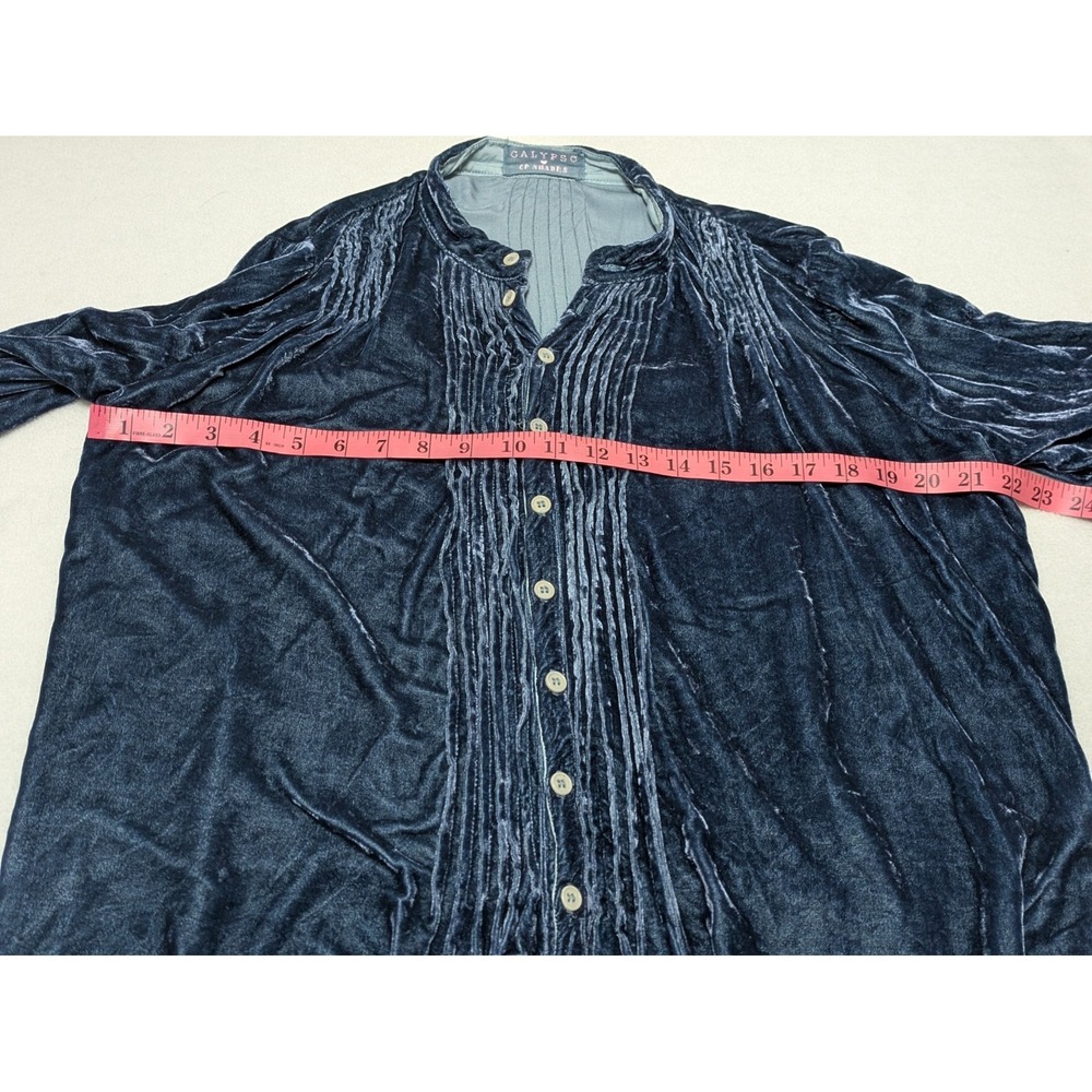 CP Shades Blue Crushed Velvet Button-Up Shirt S Silk Blend Tunic Lagenlook Artsy - Picture 10 of 12